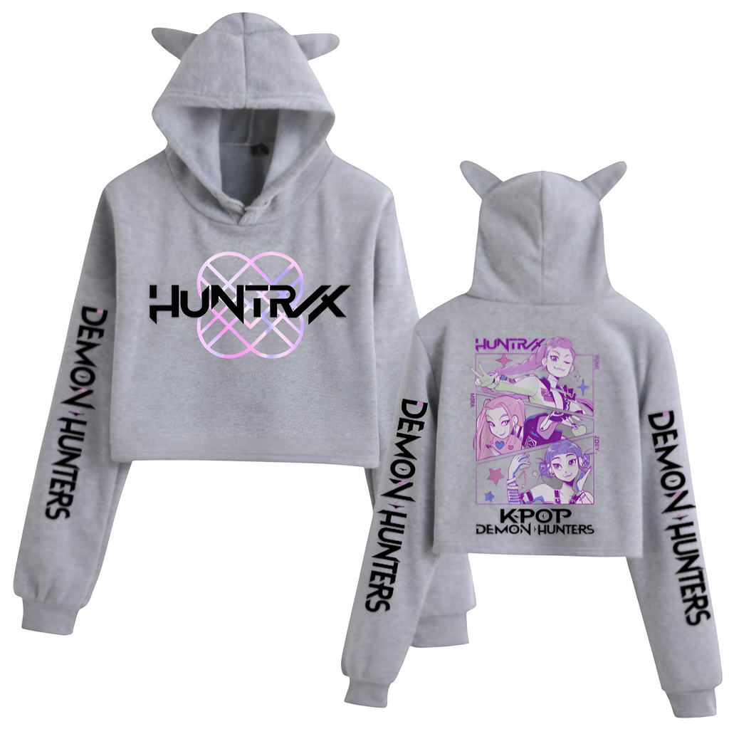 Kpop Demon Hunters Crop Top Cat Ears Hoodie