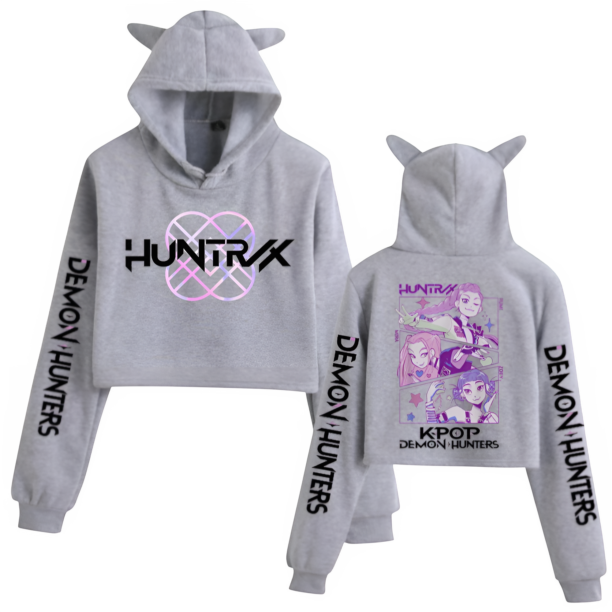 Kpop Demon Hunters Crop Top Cat Ears Hoodie