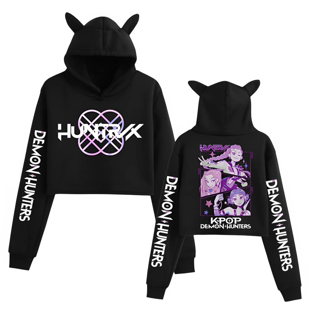 Kpop Demon Hunters Crop Top Cat Ears Hoodie