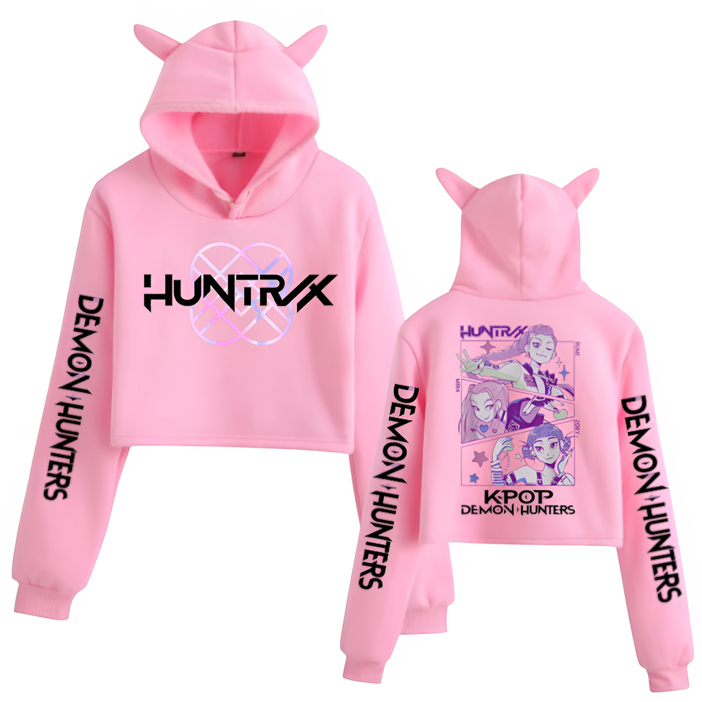 Kpop Demon Hunters Crop Top Cat Ears Hoodie