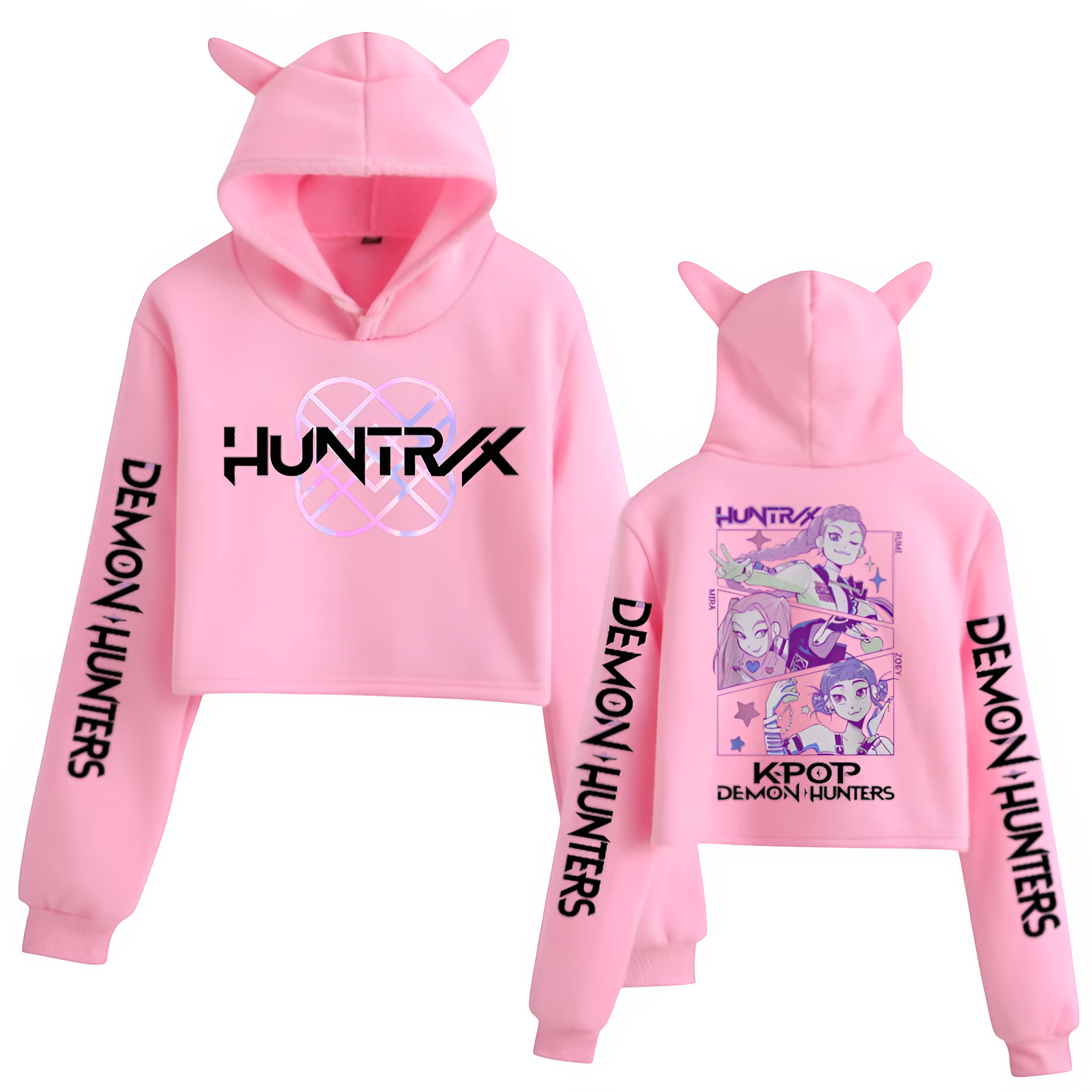 Kpop Demon Hunters Crop Top Cat Ears Hoodie