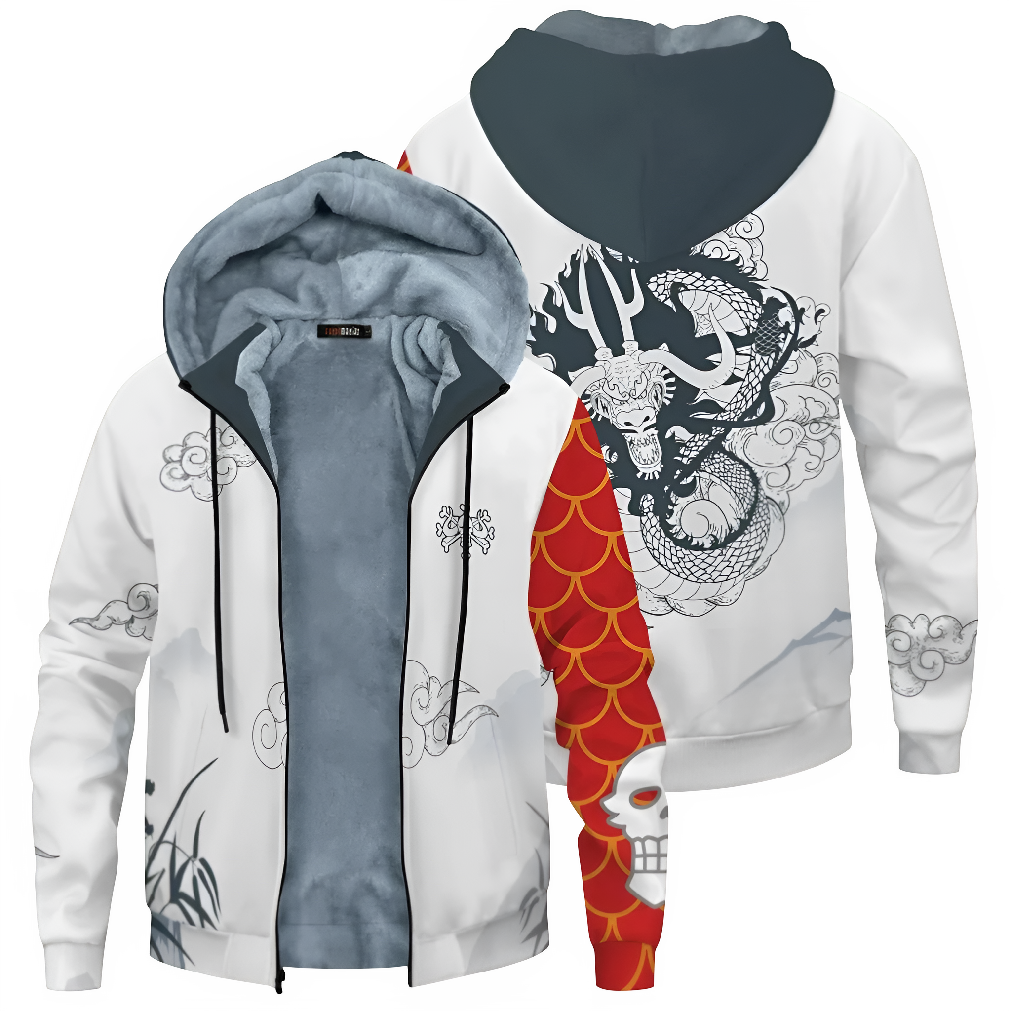 One Piece White Dragon Zipper Hoodie