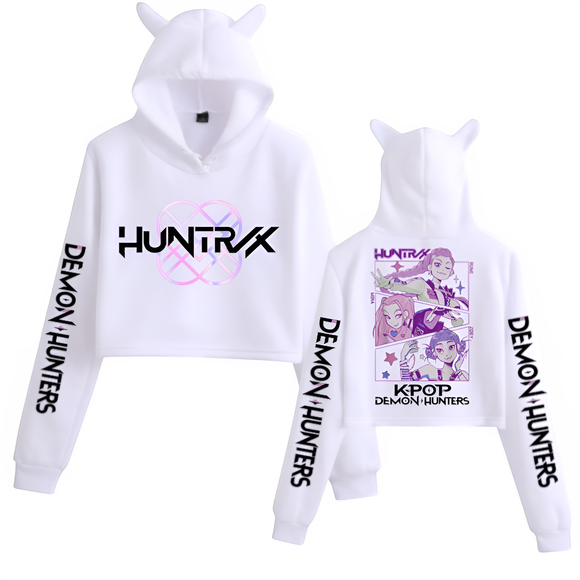Kpop Demon Hunters Crop Top Cat Ears Hoodie